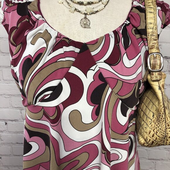 Vtg AB Studio Y2K Babydoll Pink Brown Tie Waist Top Sz XL - Picture 1 of 11